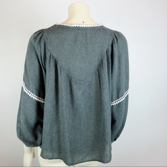 Zara Basic Gray Embroidered Peasant Boho Blouse XS - Picture 3 of 5